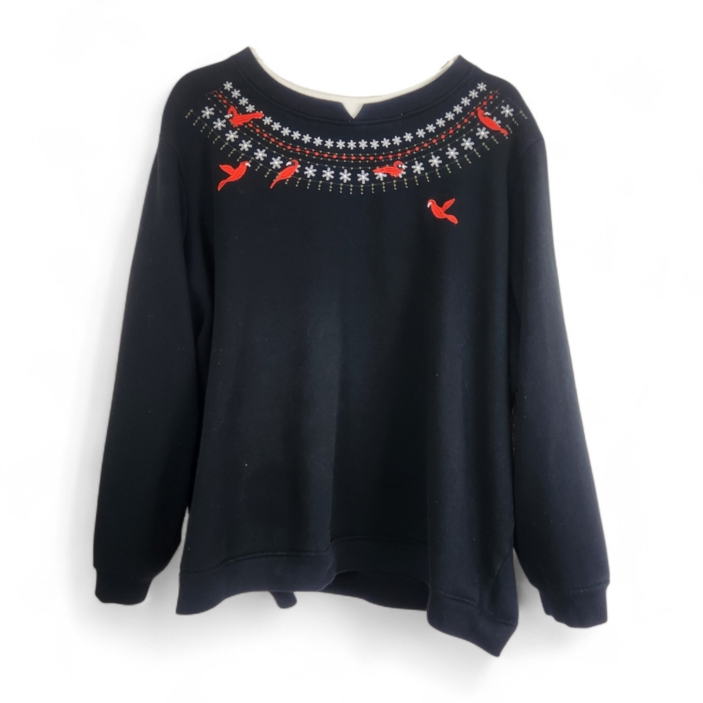 90s Vintage Black Red Cardinal Christmas Grandma Sweater 4x Double Collar plus